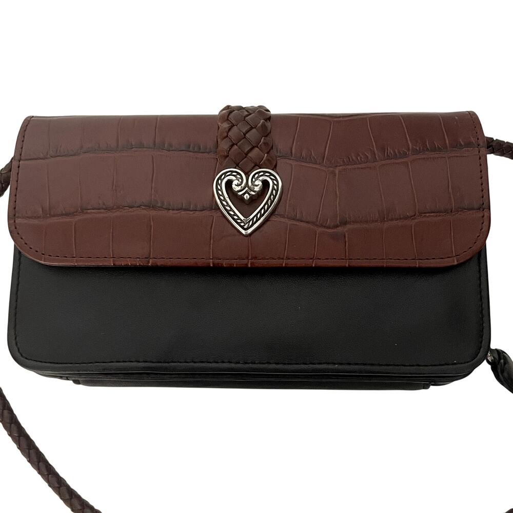 Brighton Croc Embossed Wallet Purse with Detachable Strap Black Brown
